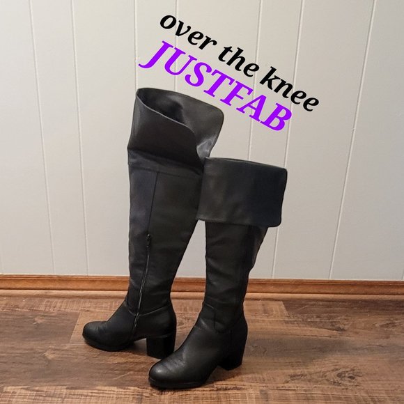 JUSTFAB Lewan women's over the knee beautiful black vegan lea boots. Sz: 7.5 - Picture 1 of 12